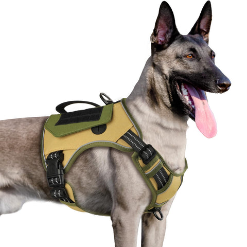 WINGOIN Tactical Dog Harness for Large Dogs, Heavy Duty No Pull Dog Harness with Handle, Adjustable Reflective Military K9 German Shepherd Big Size Dog Vest for Training, Walking, Hiking, Green (L)