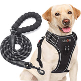 No Pull Dog Harness Adjustable Reflective Oxford Easy Control Medium Large Dog Harness with A Free Heavy Duty 5ft Dog Leash (L (Neck: 18"-25.5", Chest: 24.5"-33"), Blue Harness+Leash)